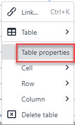 Image showing Table Properties