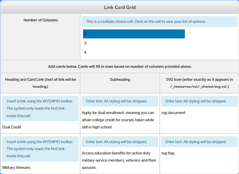 Image showing Insert Link Card Grid