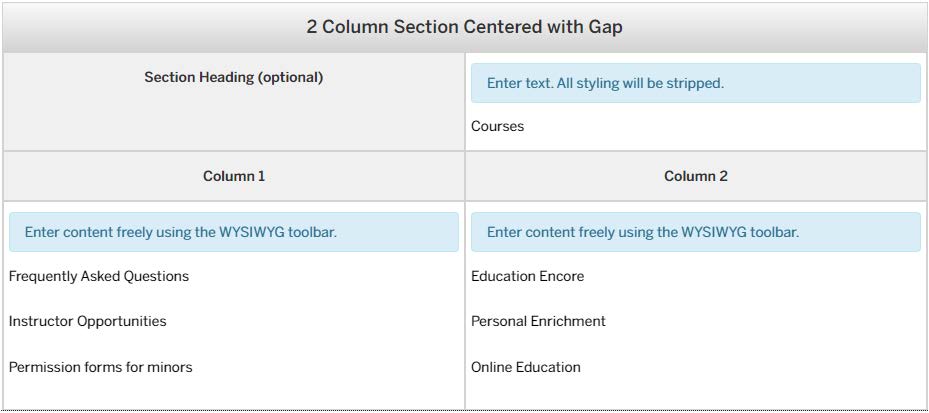 Image showing Insert 2 Column Section Centered with Gap