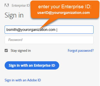 Image of enter your Enterprise ID with email address