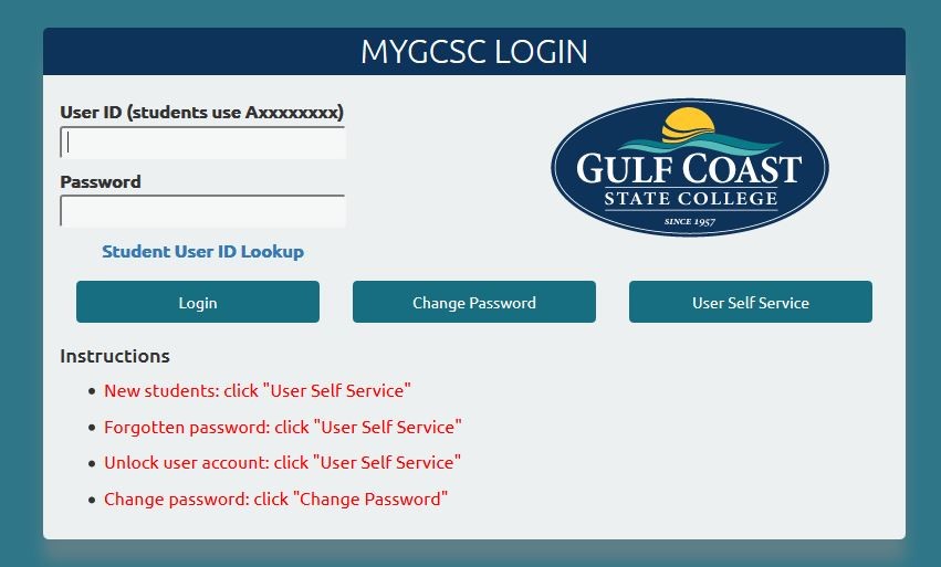 Image of Login page of myGCSC
