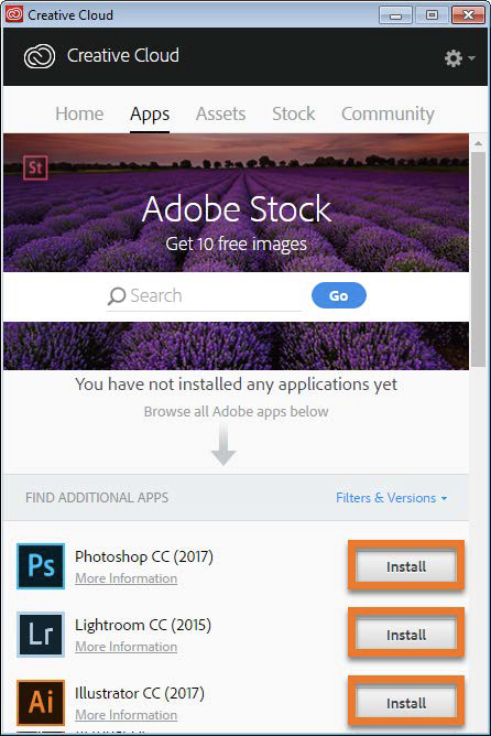 Image of Adobe choices and install selected