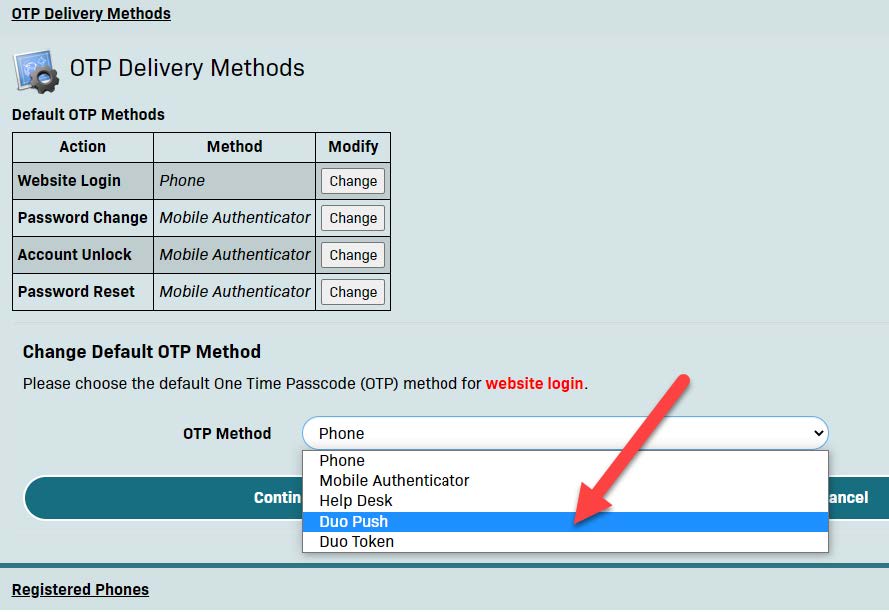 OTP Methods DUO push