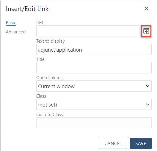 Image showing Insert/Edit Link - URL button