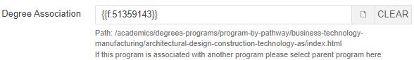 Image showing Degree Association input field