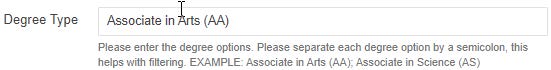 Image showing Degree Type Option input field