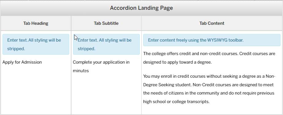 Image showing Insert Accordion Landing Page