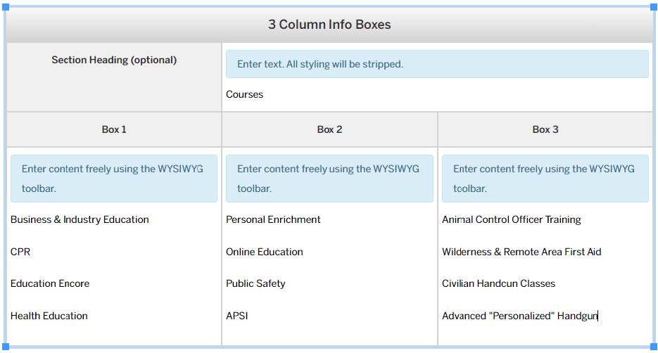 Image showing Insert 3 Column Info Boxes