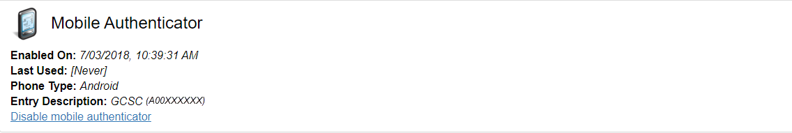 Image of Mobile Authenticator Screen
