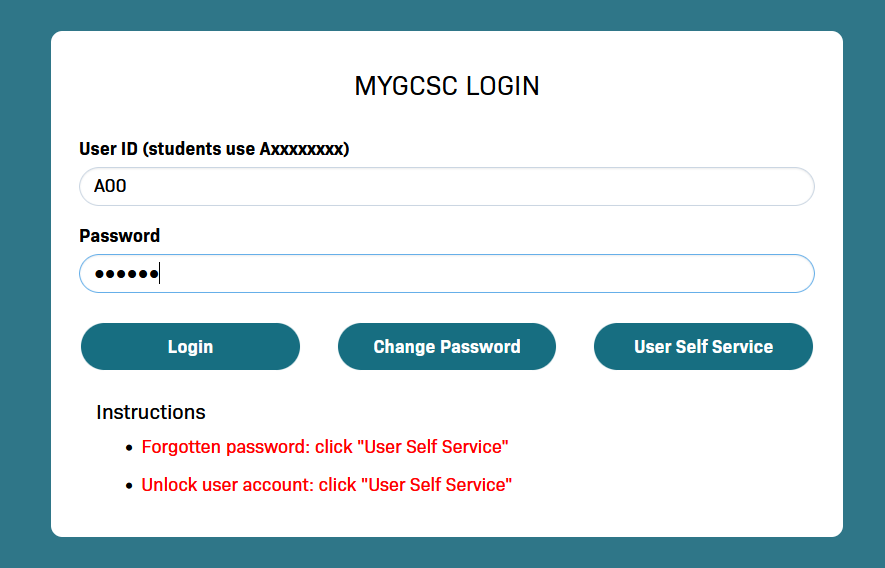 myGCSC Login Page