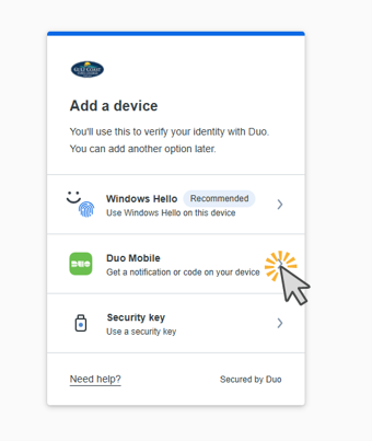 Image of Add a Device screen