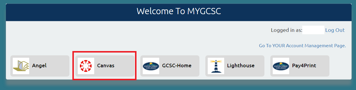 Welcome to myGCSC with Canvas selected