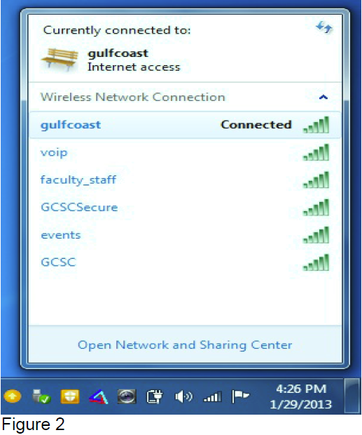 Currently connected to: gulfcoast Internet Access. Wireless Network Connection show Connected to gulfcoast