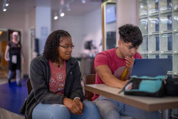 Two Students Studying in Library