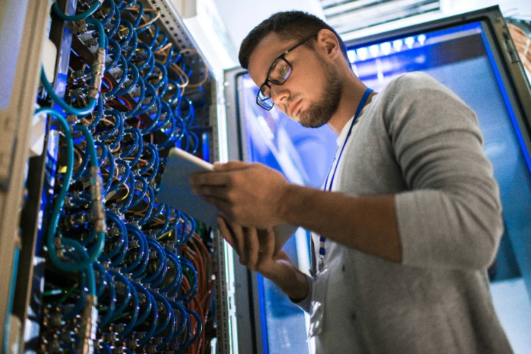 Man working on server