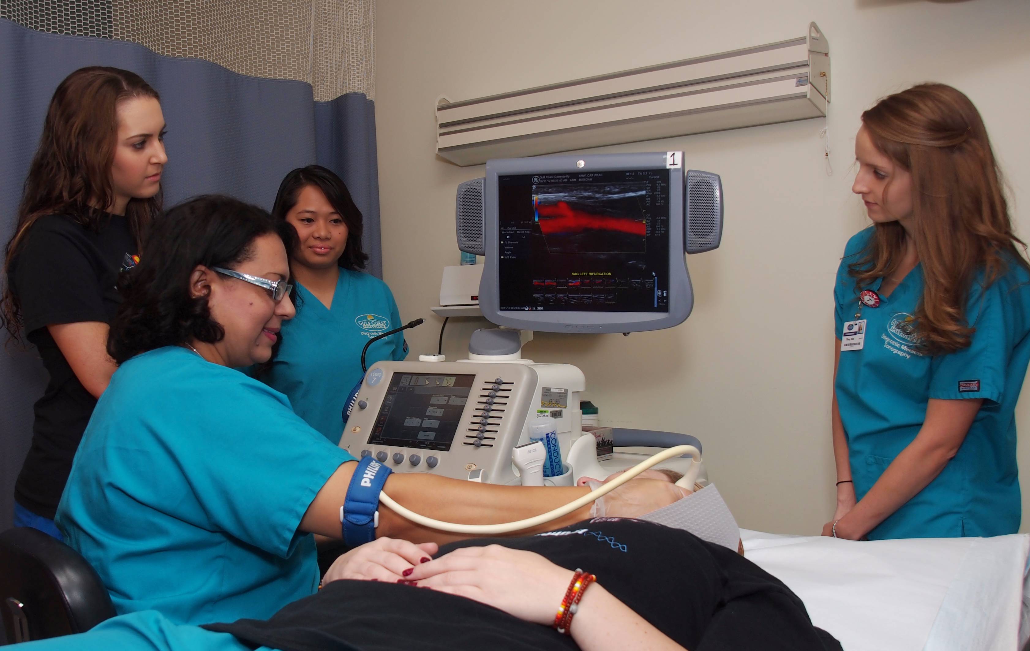 Sonographer with monitor