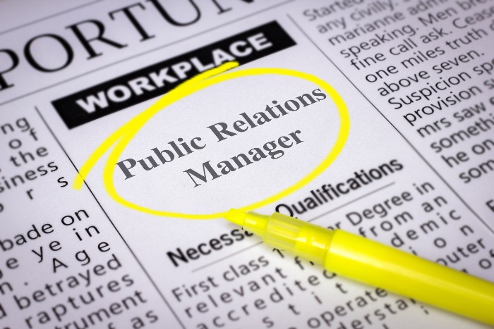 News paper advertisement for Public Relations Manager