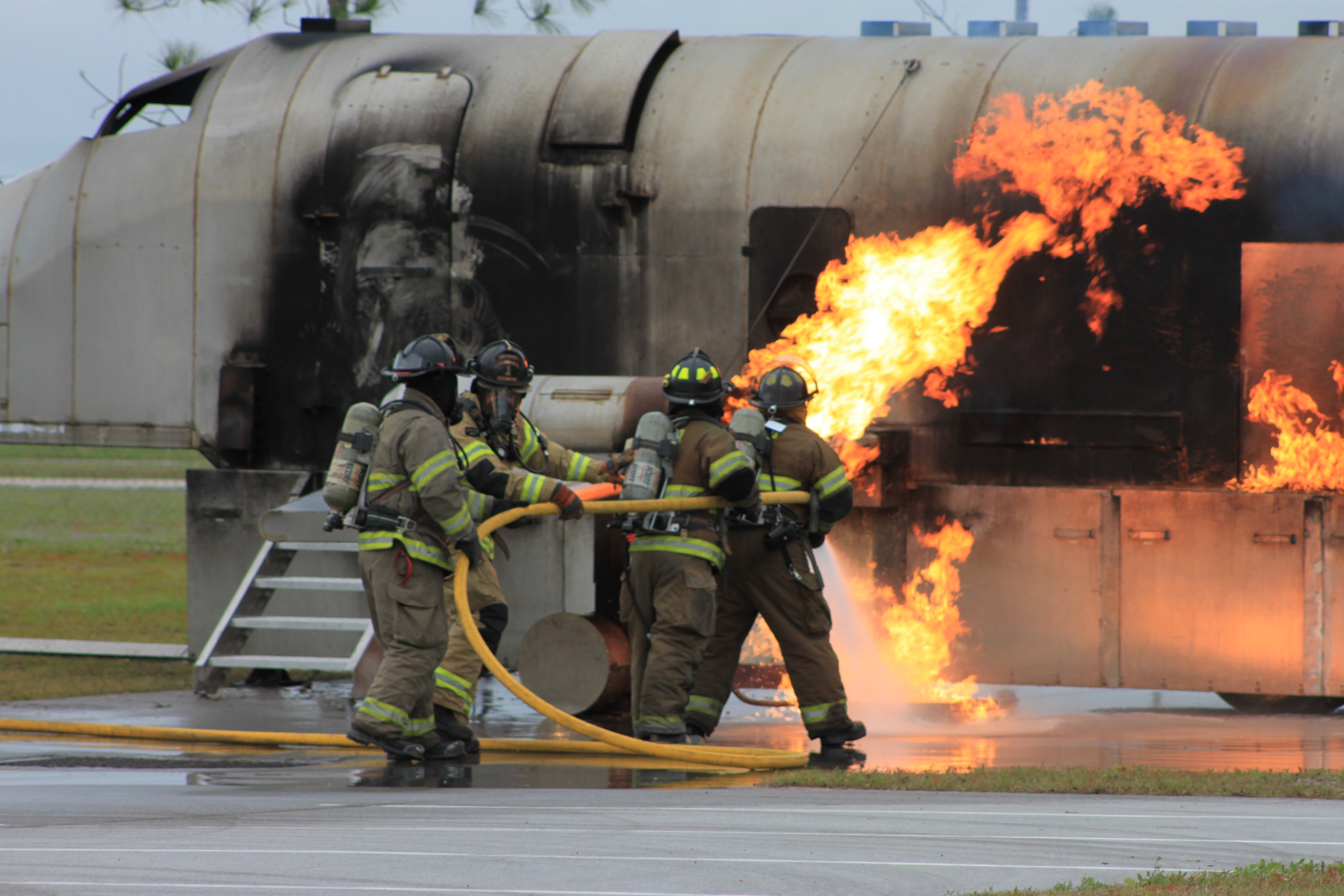 Fireman putting out a fire