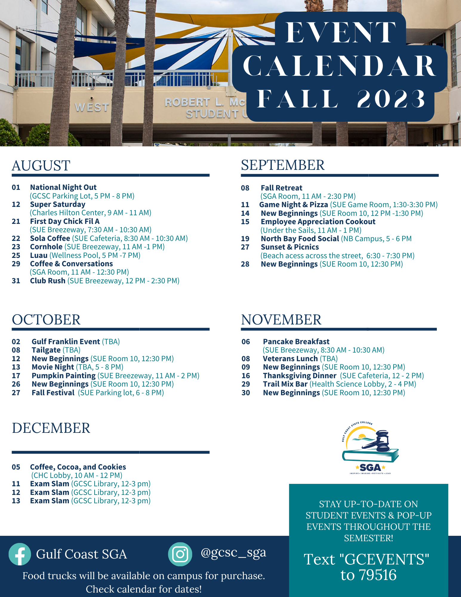Fall 2023 SGA Events Calendar