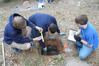 Students digging