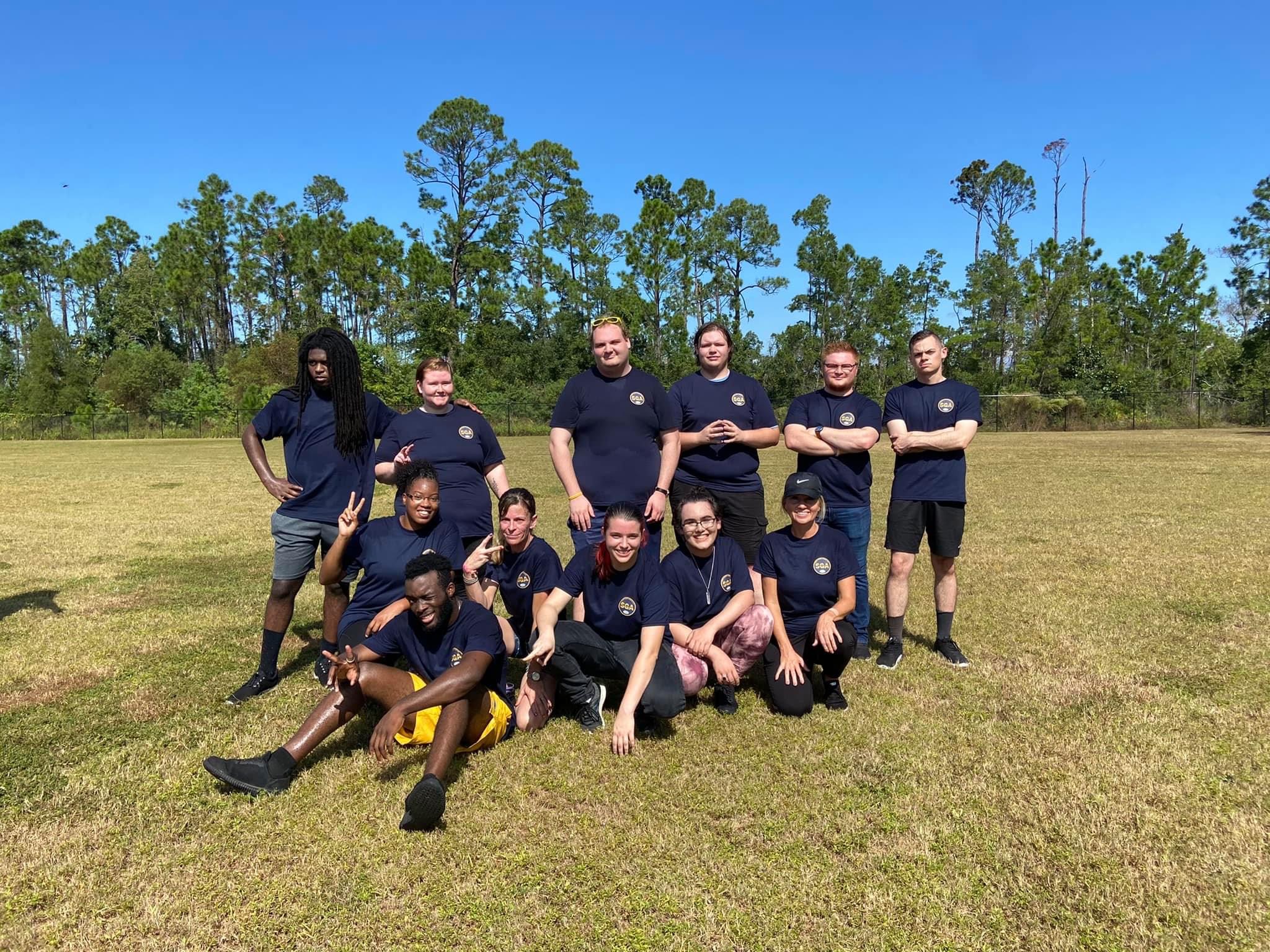 Students playing kickball