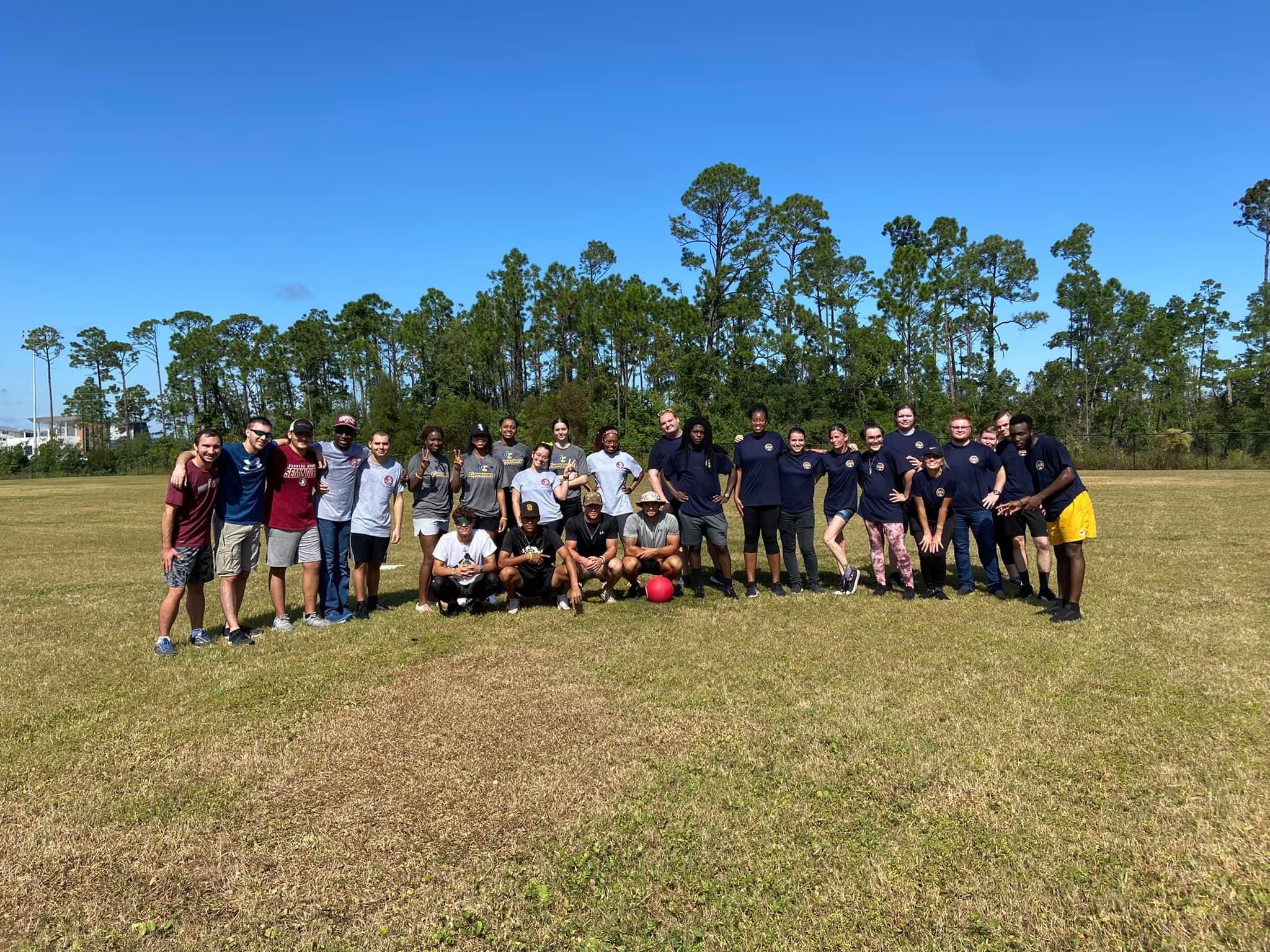 Students playing kickball