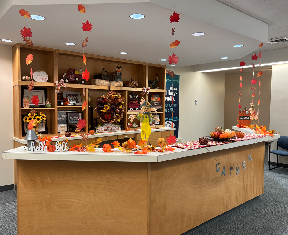 Halloween and Fall Decorations in the GCSC's Abbott Building Building.