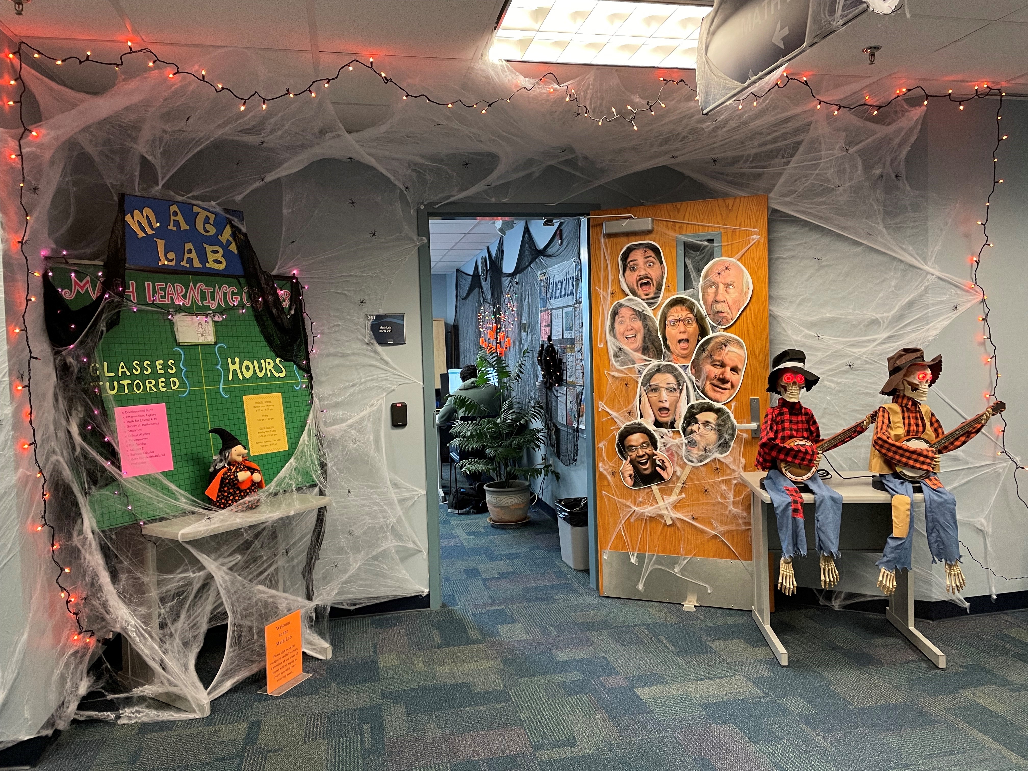 Math Tutoring Lab Halloween Decorations outside the GCSC's Math Tutoring Lab in Student Union West, 2nd Floor, Room 261.
