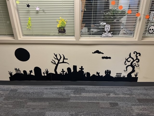 Academic Affairs Halloween Decorations in the Hallway at the GCSC Academic Affairs Offices.