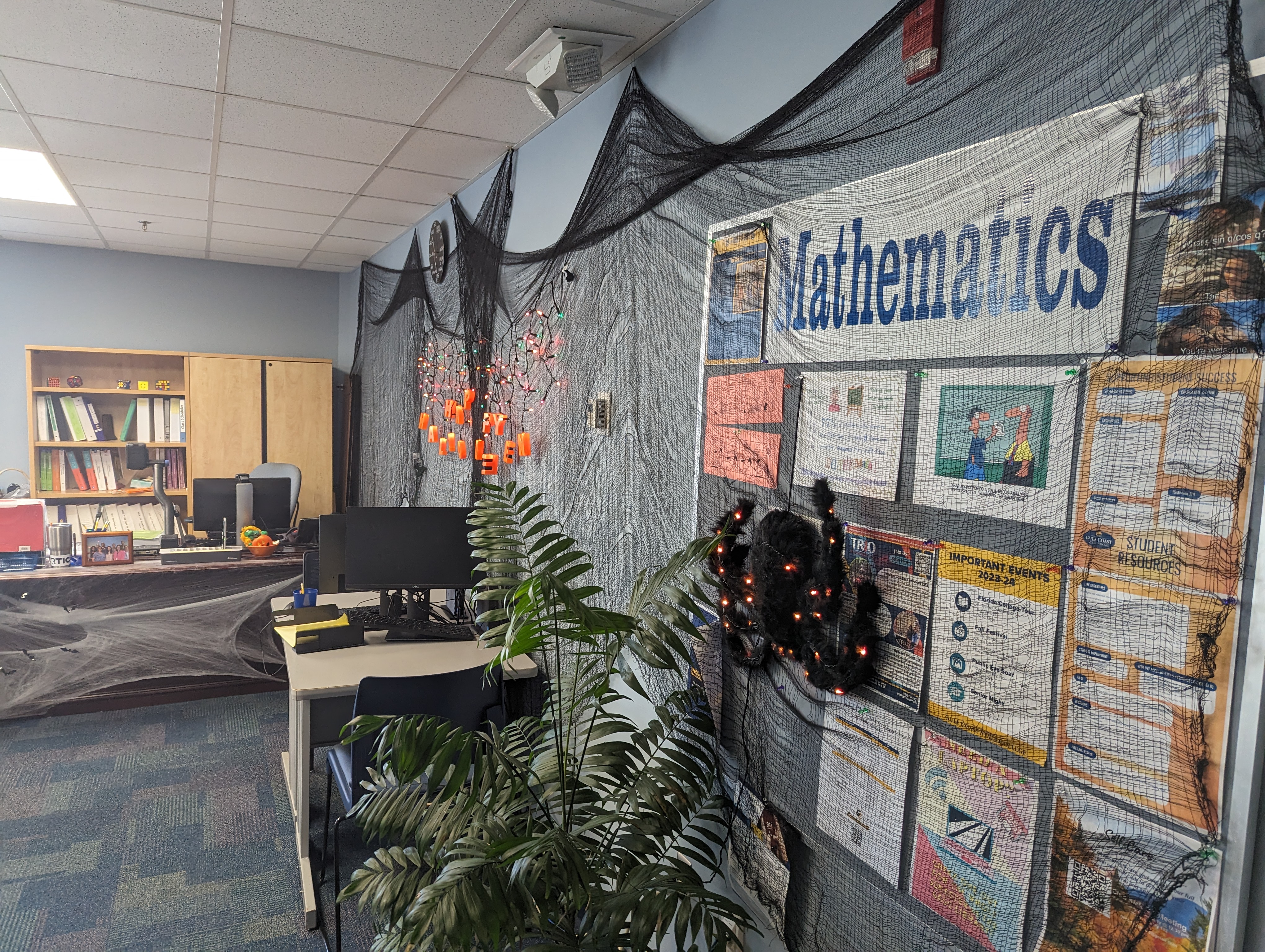 Math Tutoring Lab Halloween Decorations outside the GCSC's Math Tutoring Lab in Student Union West, 2nd Floor, Room 261.