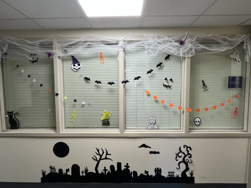 Academic Affairs Halloween Decorations in the Hallway at the GCSC Academic Affairs Offices.