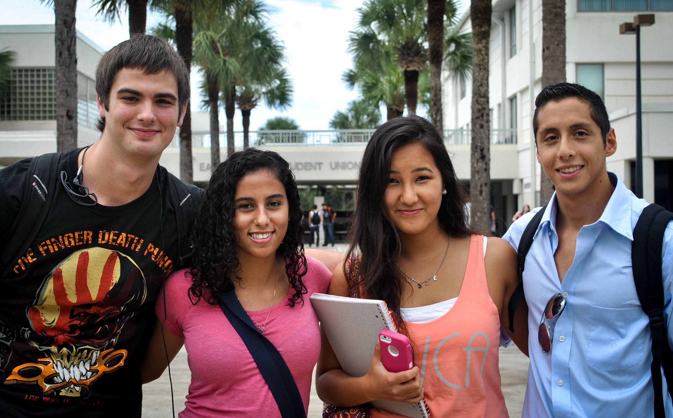 4 students outside student union